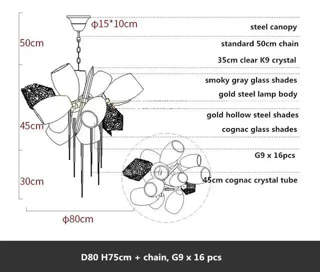 Modern artistic gold crystal duplex chandelier for living room