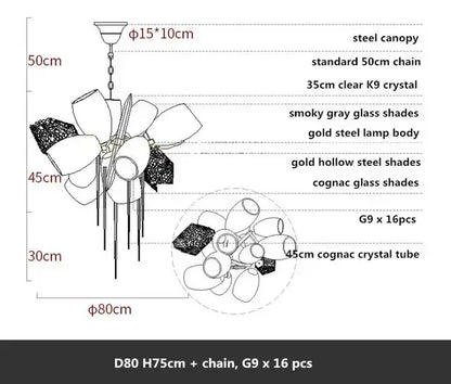 Modern artistic gold crystal duplex chandelier for living room