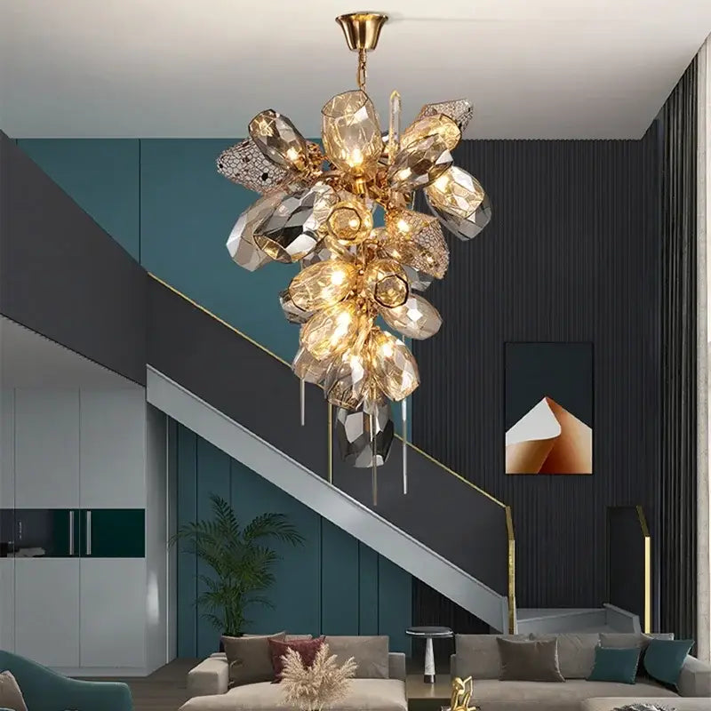 Modern artistic gold crystal duplex chandelier for living room