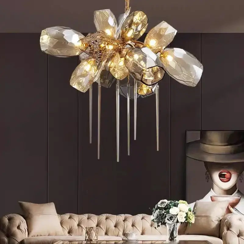 Modern artistic gold crystal duplex chandelier for living room