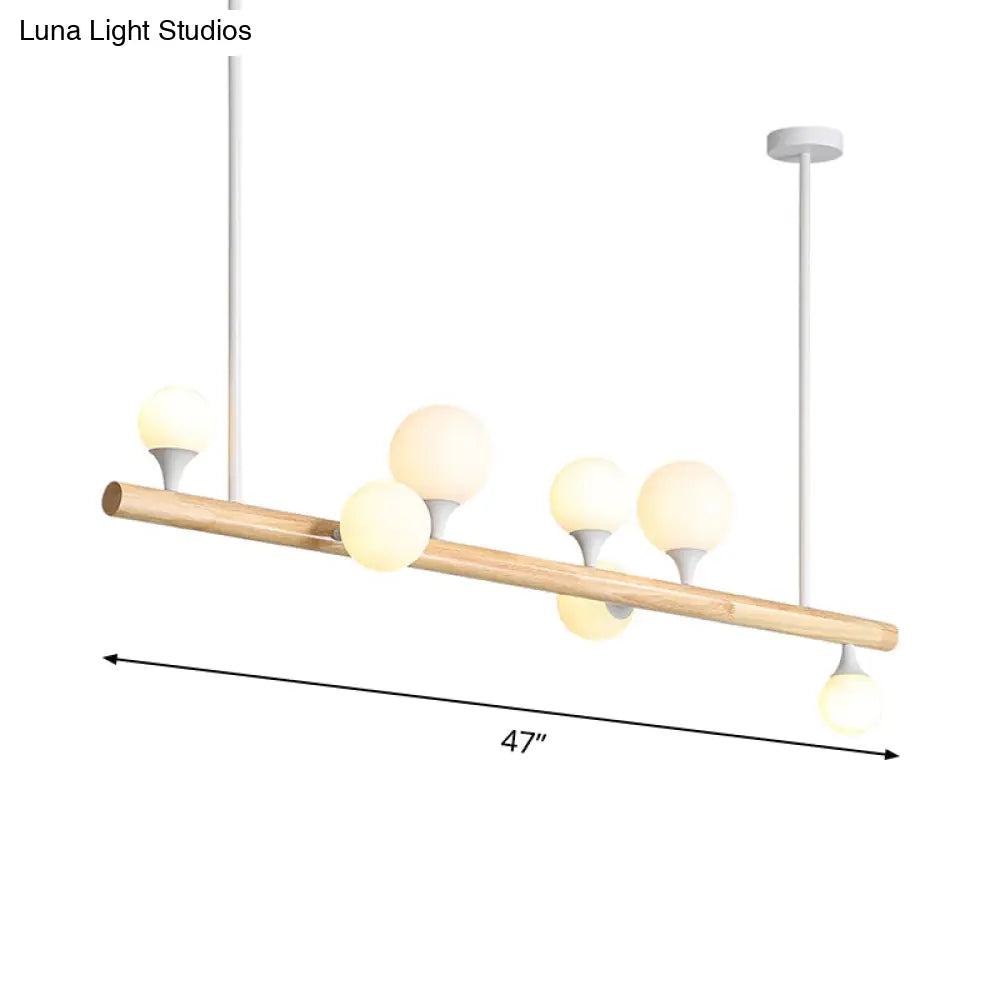 DecorBites™ Modern Asian Inspired Hanging Island Lamp with LED Lights - Beige Wood Finish - Ideal for Dining Room