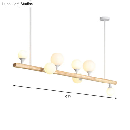 DecorBites™ Modern Asian Inspired Hanging Island Lamp with LED Lights - Beige Wood Finish - Ideal for Dining Room