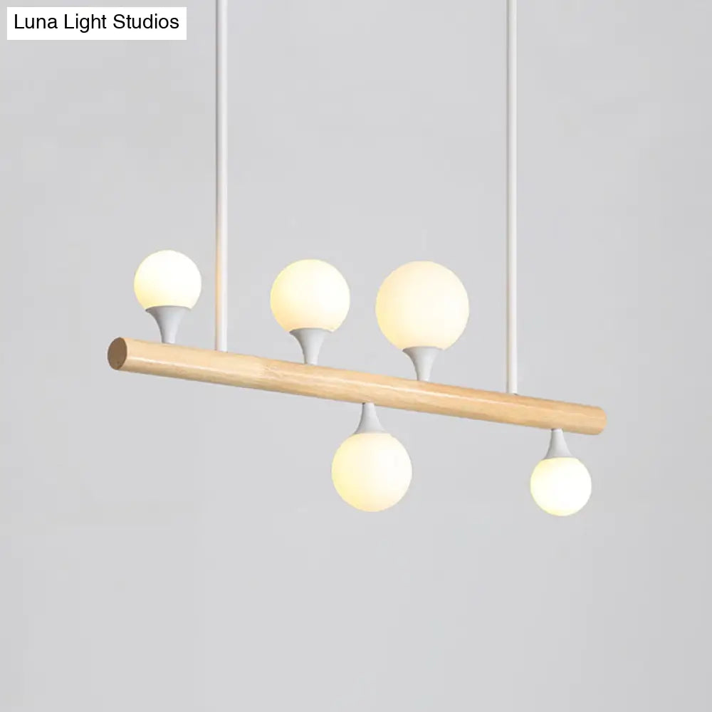 DecorBites™ Modern Asian Inspired Hanging Island Lamp with LED Lights - Beige Wood Finish - Ideal for Dining Room
