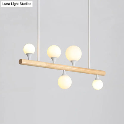DecorBites™ Modern Asian Inspired Hanging Island Lamp with LED Lights - Beige Wood Finish - Ideal for Dining Room