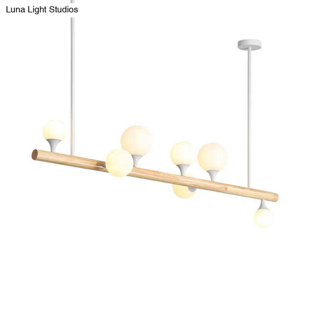 DecorBites™ Modern Asian Inspired Hanging Island Lamp with LED Lights - Beige Wood Finish - Ideal for Dining Room