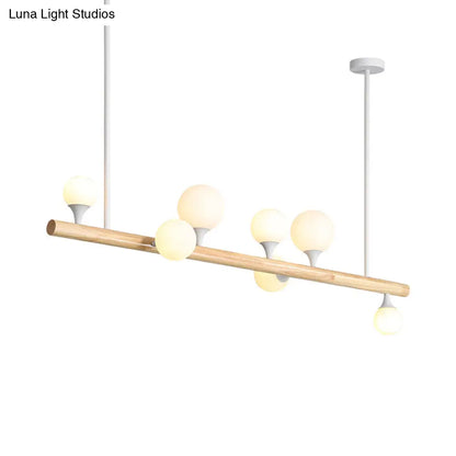 DecorBites™ Modern Asian Inspired Hanging Island Lamp with LED Lights - Beige Wood Finish - Ideal for Dining Room