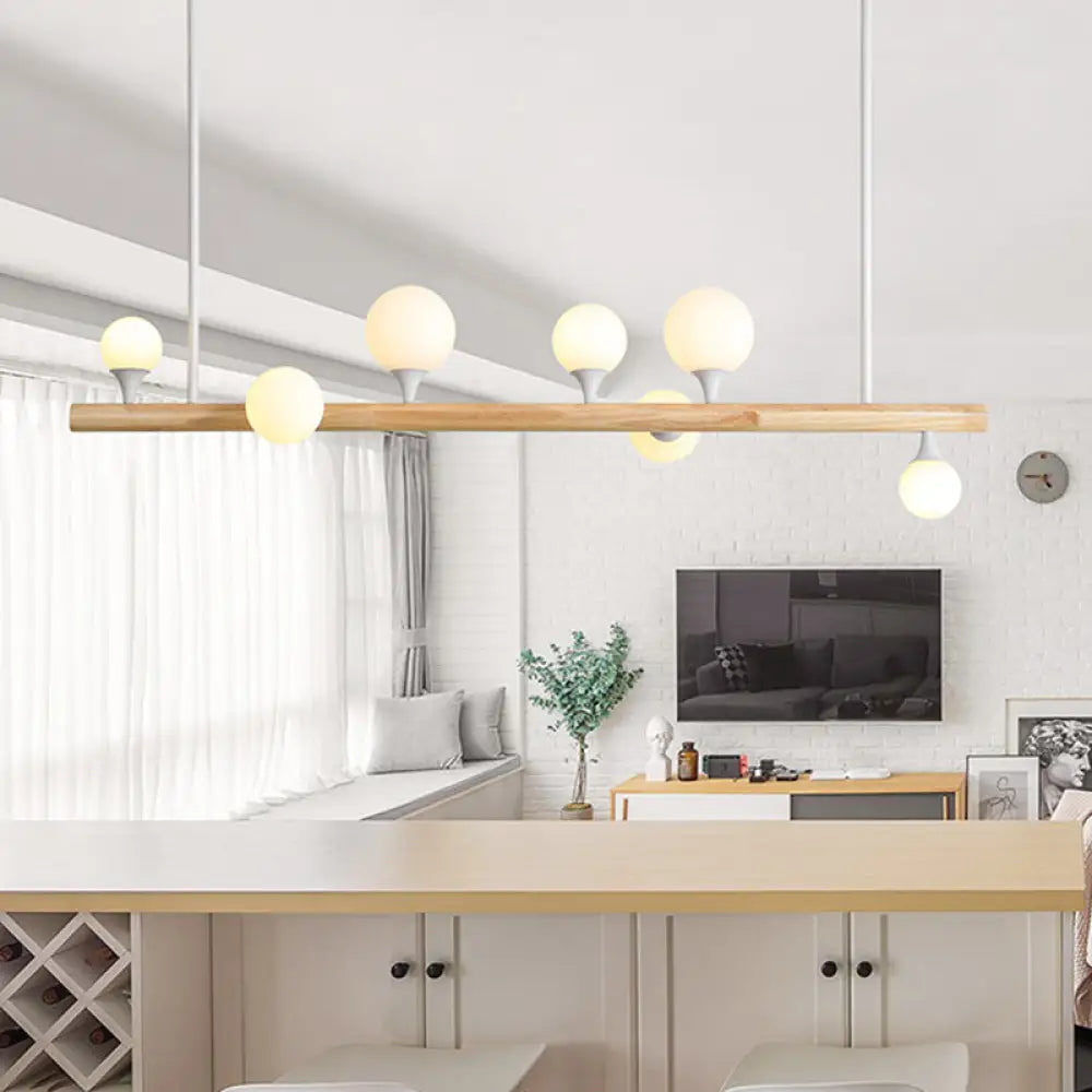 DecorBites™ Modern Asian Inspired Hanging Island Lamp with LED Lights - Beige Wood Finish - Ideal for Dining Room