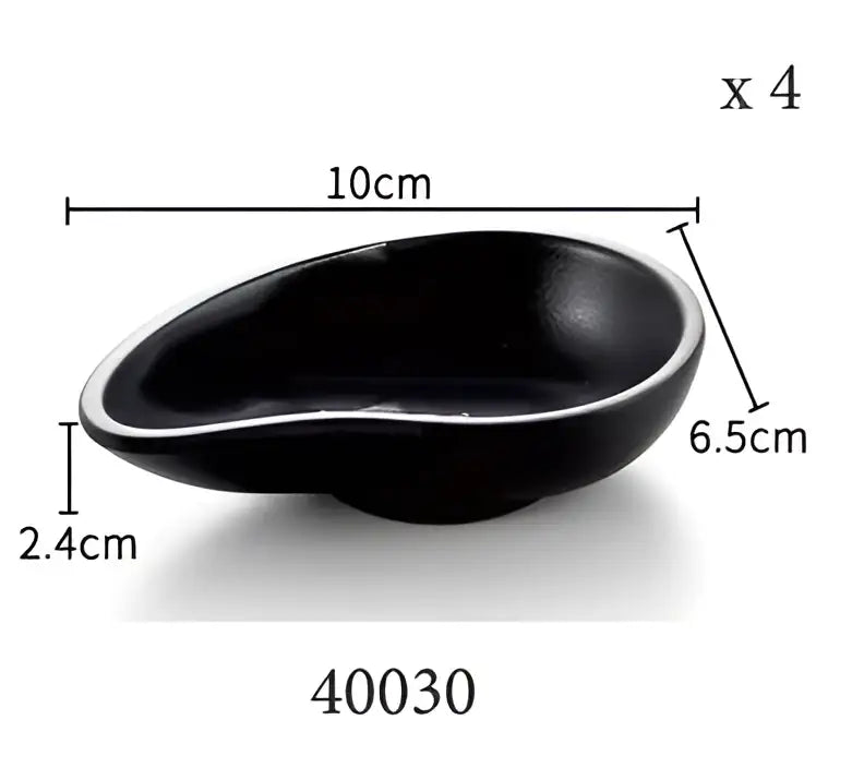 Modern asymmetrical black melamine plastic dipping sauce bowls dining