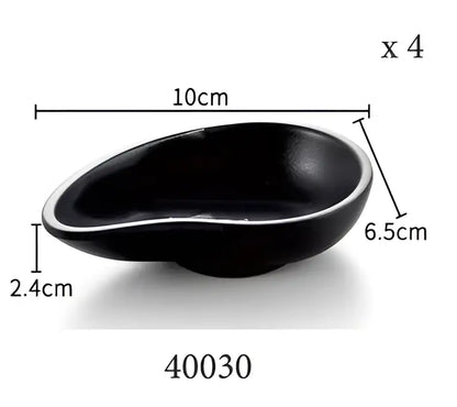 Modern asymmetrical black melamine plastic dipping sauce bowls dining