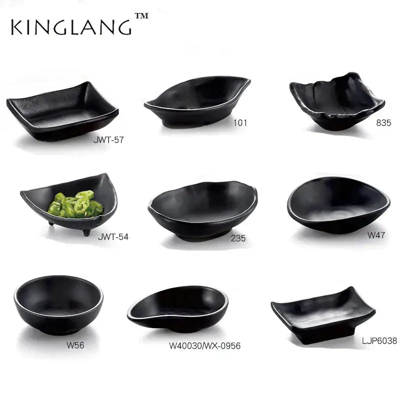 Modern asymmetrical black melamine plastic dipping sauce bowls dining