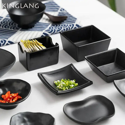 Modern asymmetrical black melamine plastic dipping sauce bowls dining