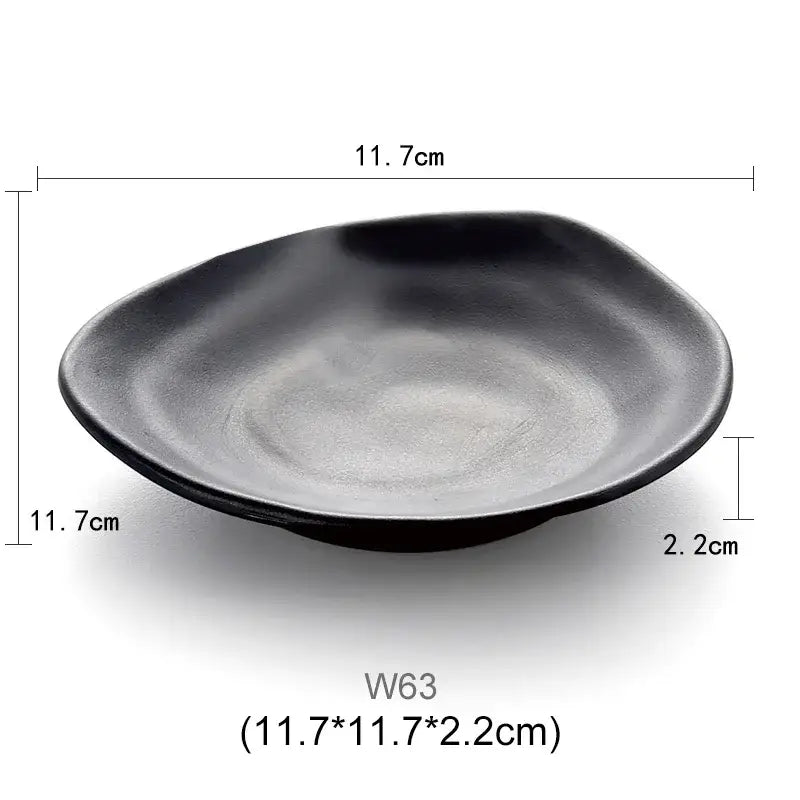 Modern asymmetrical black melamine plastic dipping sauce bowls dining