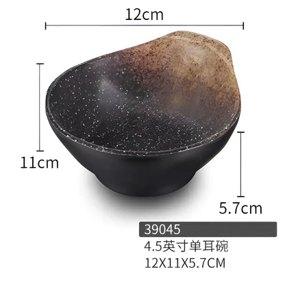 Modern asymmetrical black melamine plastic dipping sauce bowls dining