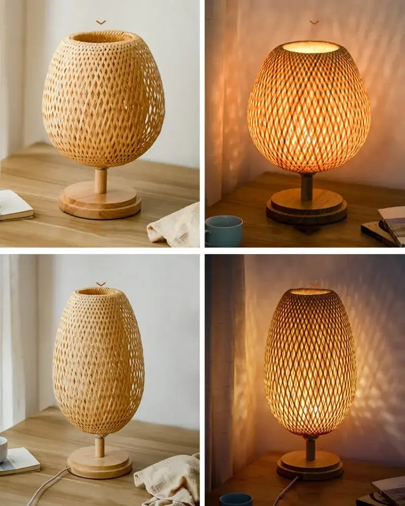 Modern bamboo weave table lamp bedroom woven light