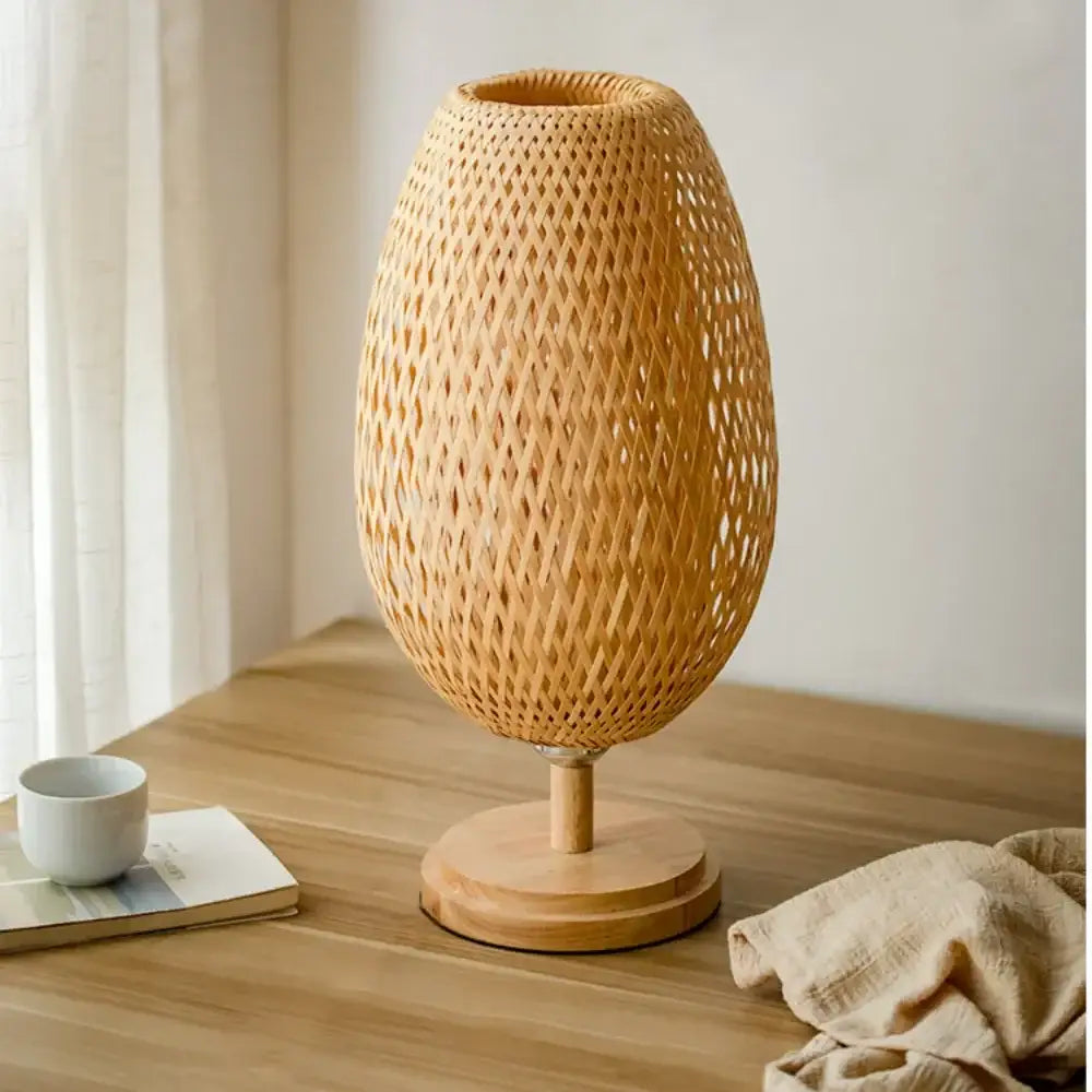 Modern bamboo weave table lamp bedroom woven light
