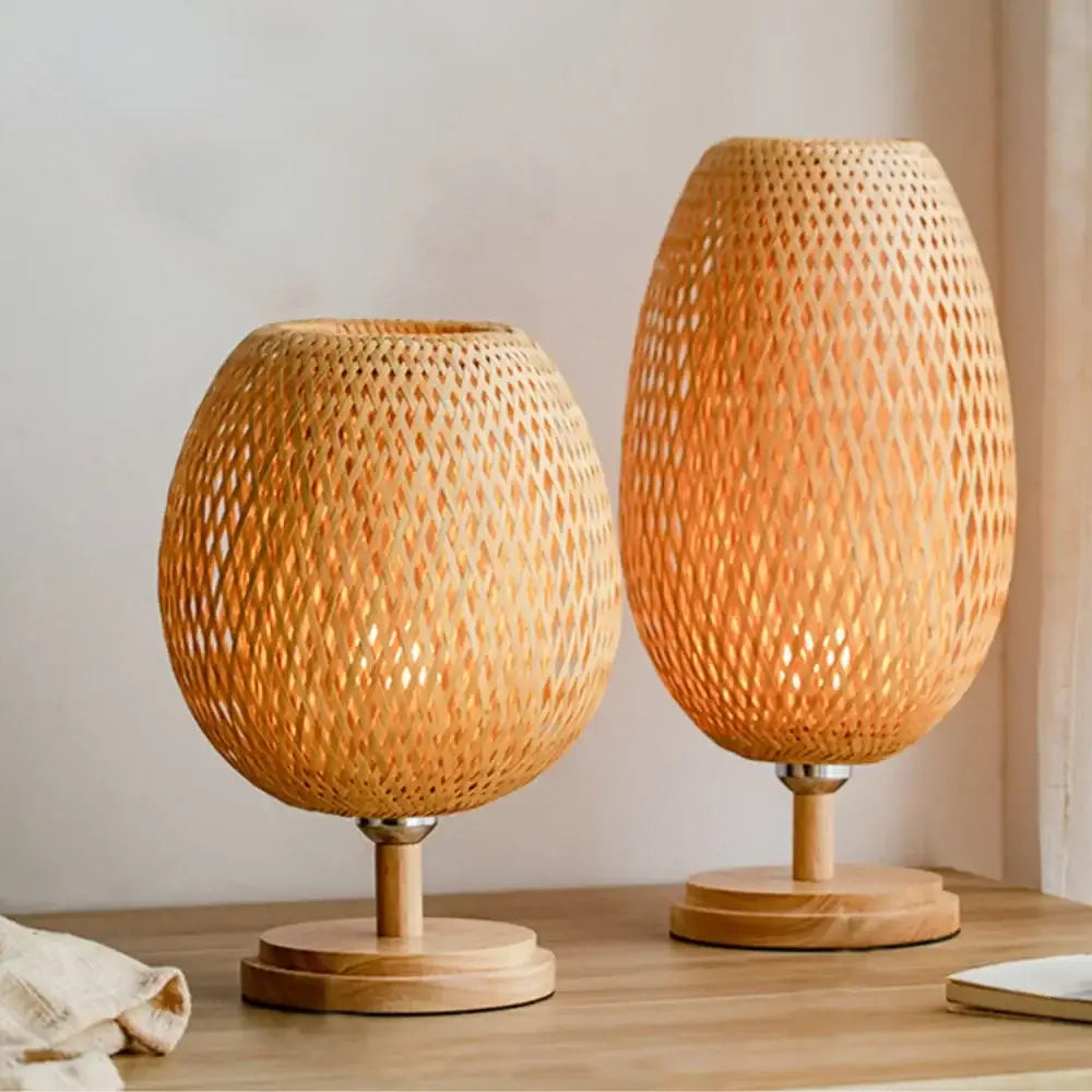 Modern bamboo weave table lamp bedroom woven light