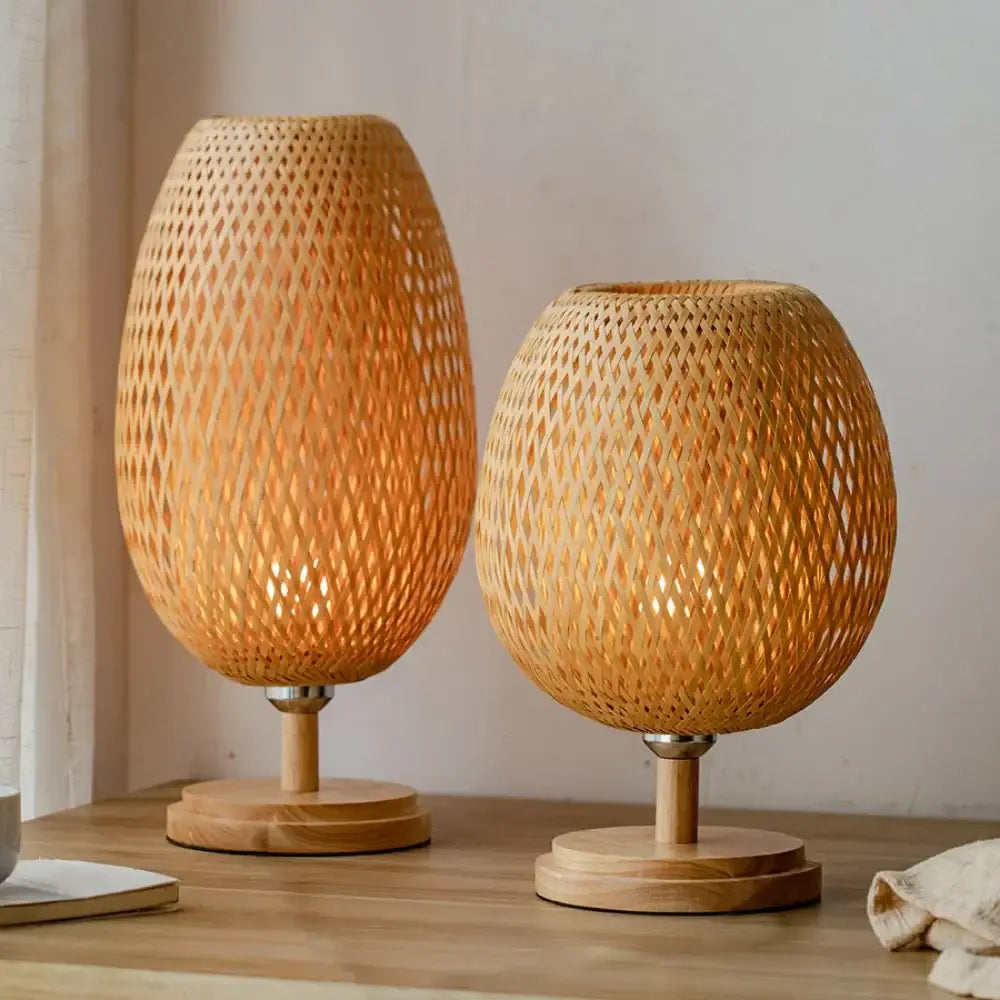 Modern bamboo weave table lamp bedroom woven light