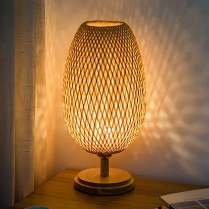 Modern bamboo weave table lamp bedroom woven light