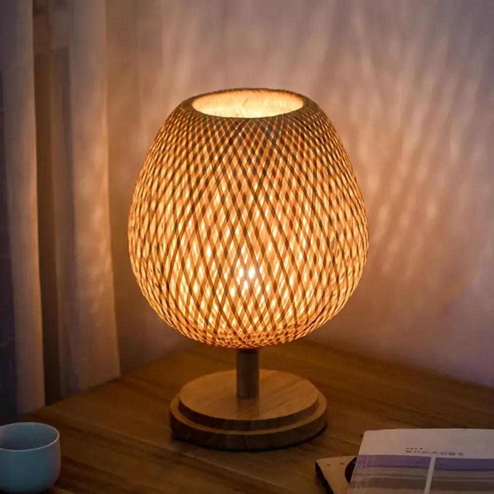 Modern bamboo weave table lamp bedroom woven light