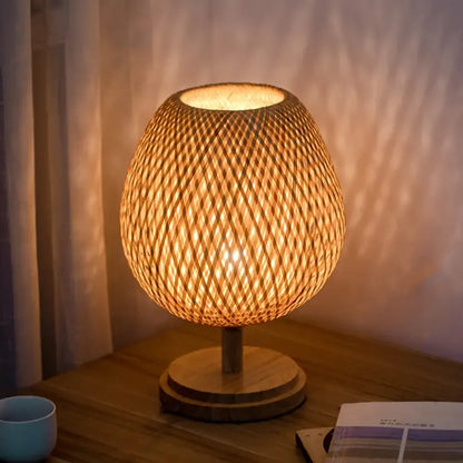 Modern bamboo weave table lamp bedroom woven light