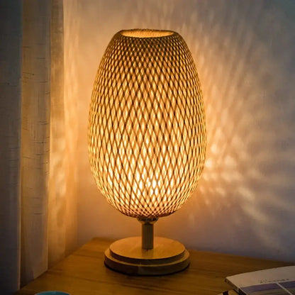 Modern bamboo weave table lamp bedroom woven light