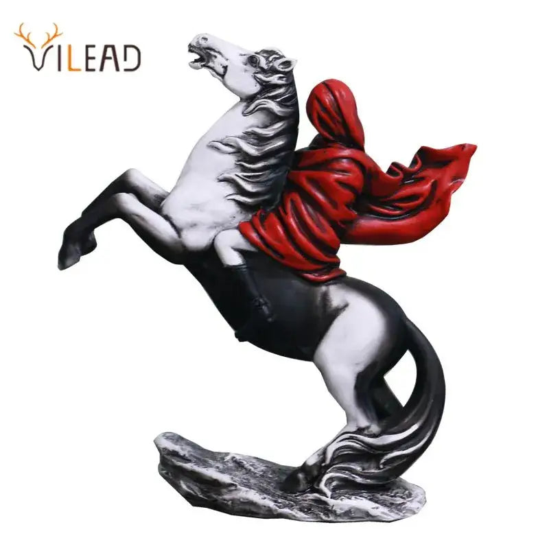 Modern banksy red knight statue black & white horse living room decor