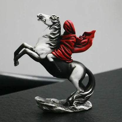Modern banksy red knight statue black & white horse living room decor