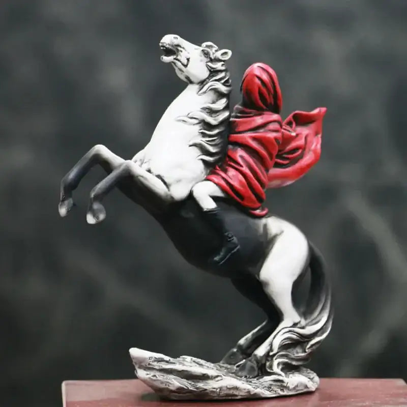 Modern banksy red knight statue black & white horse living room decor