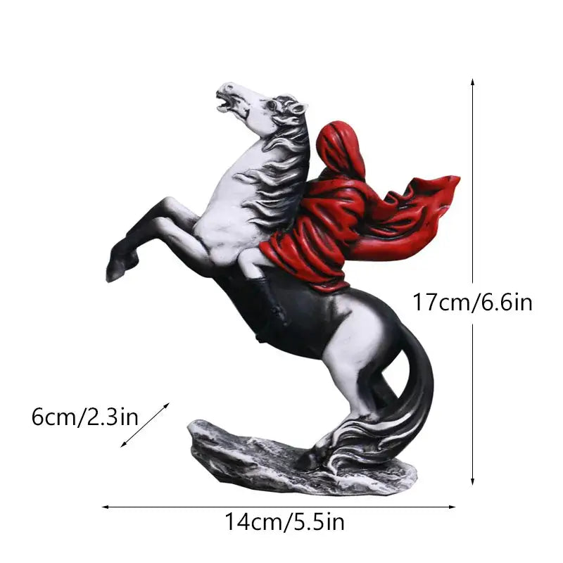 Modern banksy red knight statue black & white horse living room decor