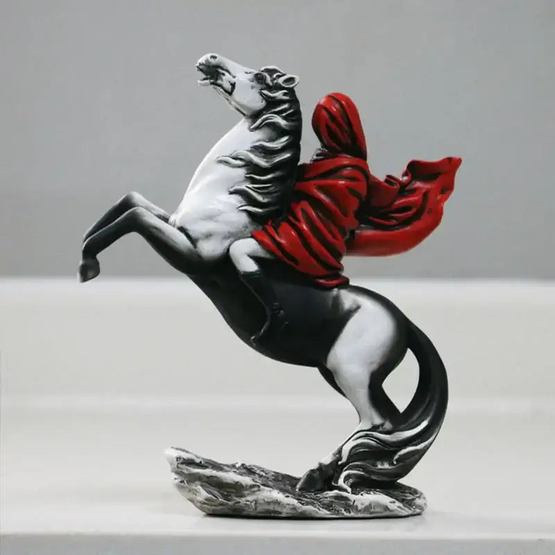 Modern banksy red knight statue black & white horse living room decor