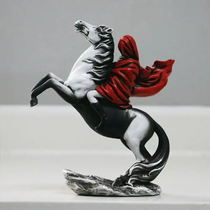 Modern banksy red knight statue black & white horse living room decor