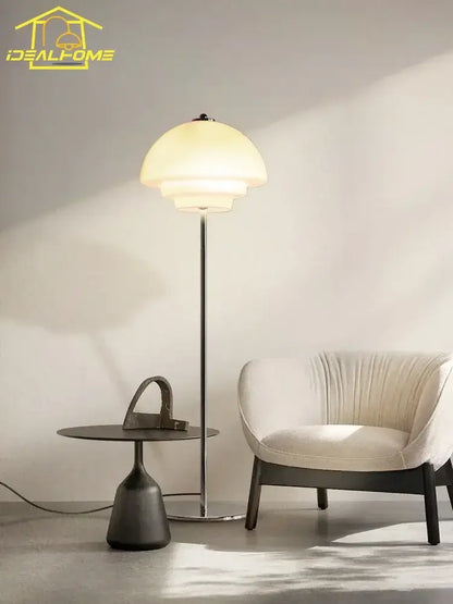 Modern bauhaus cream glass floor lamp – living room led light