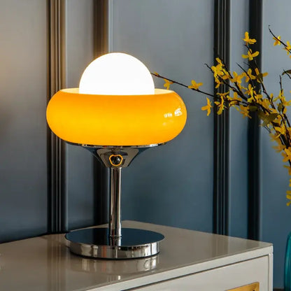 Modern bauhaus table lamp yellow & white glass bedroom light
