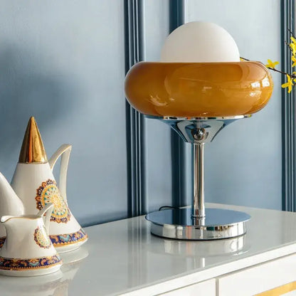 Modern bauhaus table lamp yellow & white glass bedroom light