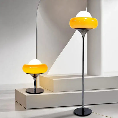 Modern bauhaus table lamp yellow & white glass bedroom light