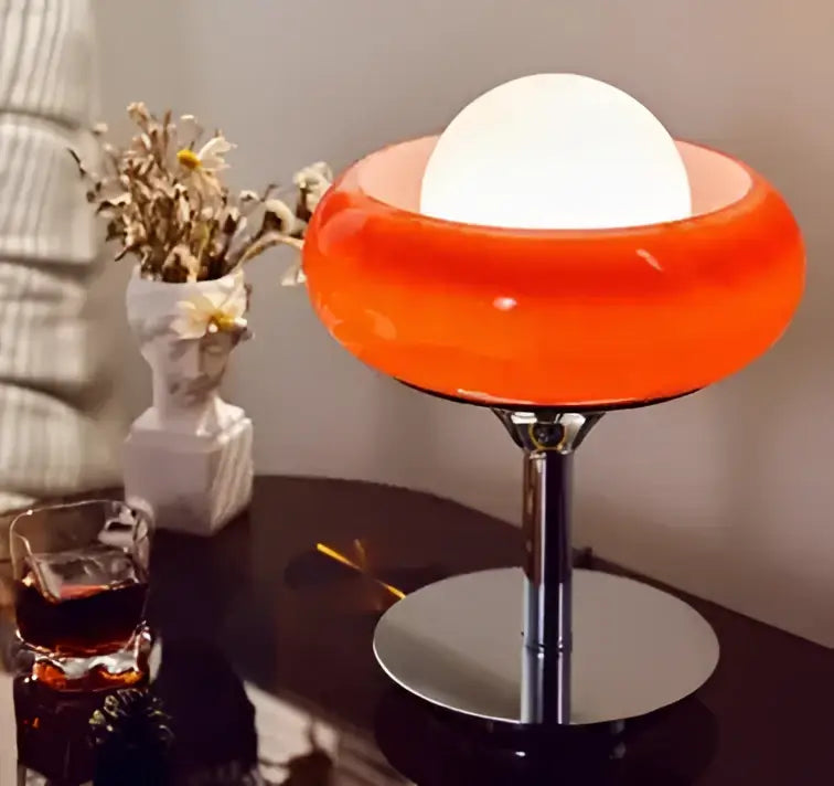 Modern bauhaus table lamp yellow & white glass bedroom light