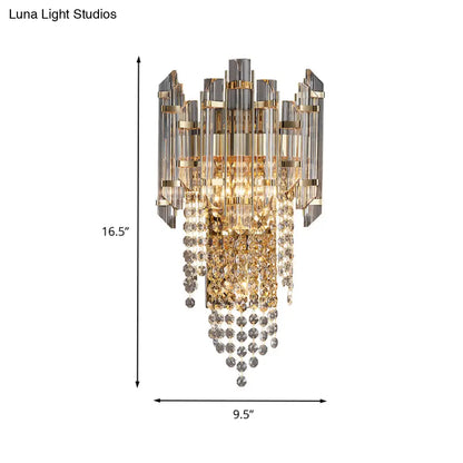 DecorBites™ Modern Beaded Crystal Wall Sconce with 2 Smoky Grey Lights for Living Room