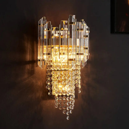 DecorBites™ Modern Beaded Crystal Wall Sconce with 2 Smoky Grey Lights for Living Room