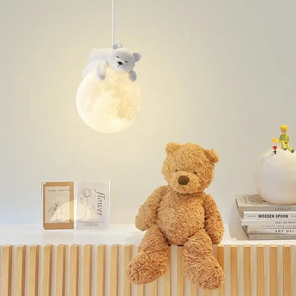 Modern bear led pendant light bedroom moon chandelier