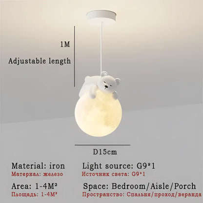Modern bear led pendant light bedroom moon chandelier