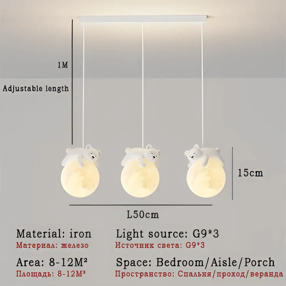 Modern bear led pendant light bedroom moon chandelier