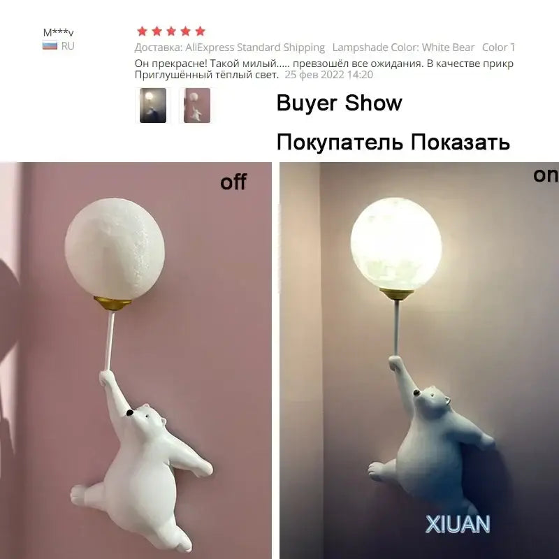 Modern bear moon wall lamp for kids bedroom kids decor