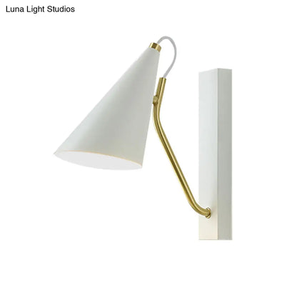 DecorBites™ Modern Bedroom Wall Sconce with Cone Shade and Iron Base - Simple 1-Light Black/White Lamp