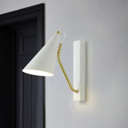 DecorBites™ Modern Bedroom Wall Sconce with Cone Shade and Iron Base - Simple 1-Light Black/White Lamp
