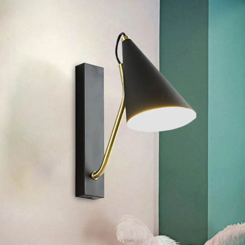 DecorBites™ Modern Bedroom Wall Sconce with Cone Shade and Iron Base - Simple 1-Light Black/White Lamp