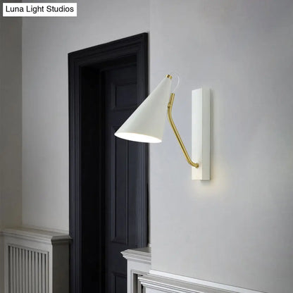 DecorBites™ Modern Bedroom Wall Sconce with Cone Shade and Iron Base - Simple 1-Light Black/White Lamp