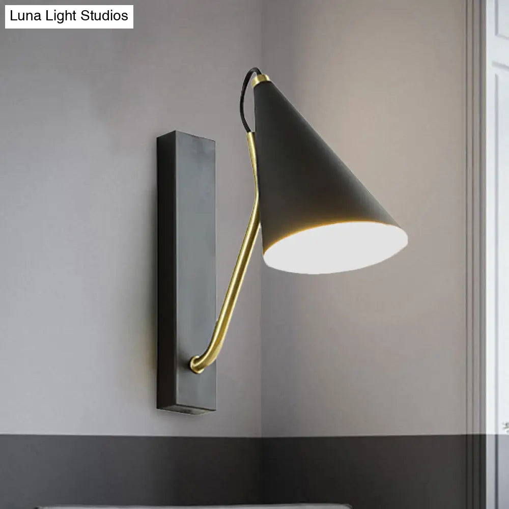 DecorBites™ Modern Bedroom Wall Sconce with Cone Shade and Iron Base - Simple 1-Light Black/White Lamp