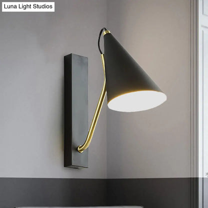 DecorBites™ Modern Bedroom Wall Sconce with Cone Shade and Iron Base - Simple 1-Light Black/White Lamp