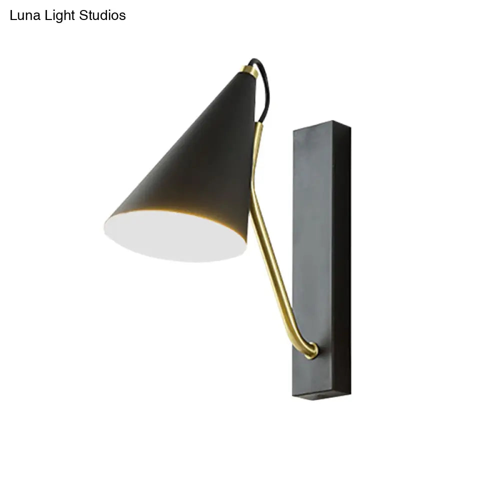 DecorBites™ Modern Bedroom Wall Sconce with Cone Shade and Iron Base - Simple 1-Light Black/White Lamp