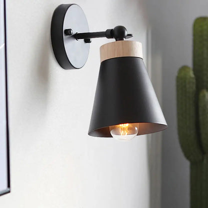 DecorBites™ Modern Bedside Sconce with Adjustable Metallic Shade - Black/White Finish Wall Lamp